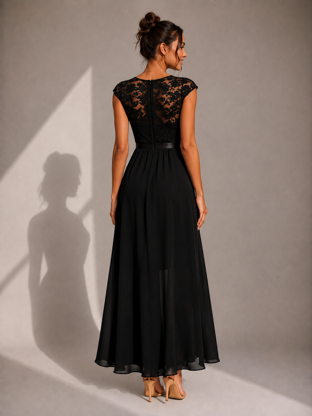 Barbara Maxi Dress, close-up of fabric drape and neckline