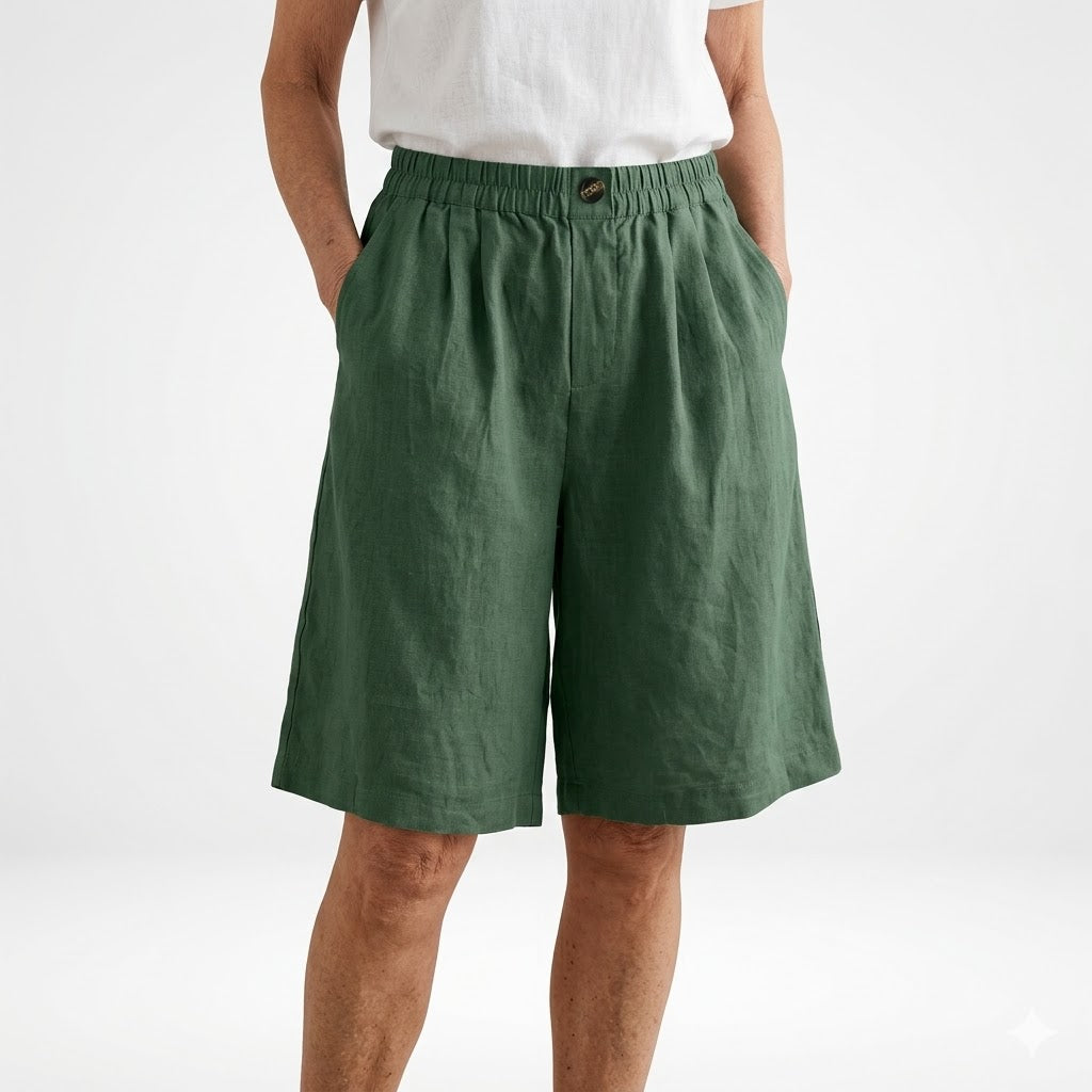 Dorothy Elastic-Waist Summer Shorts in Green