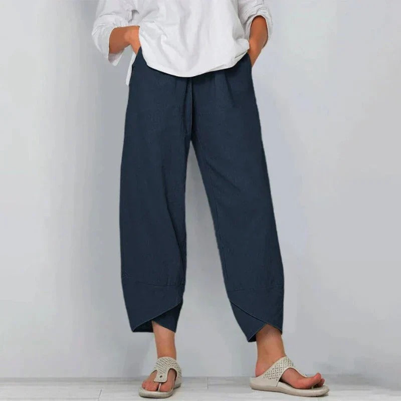 Full-length view of the Frances pants styled for the office
