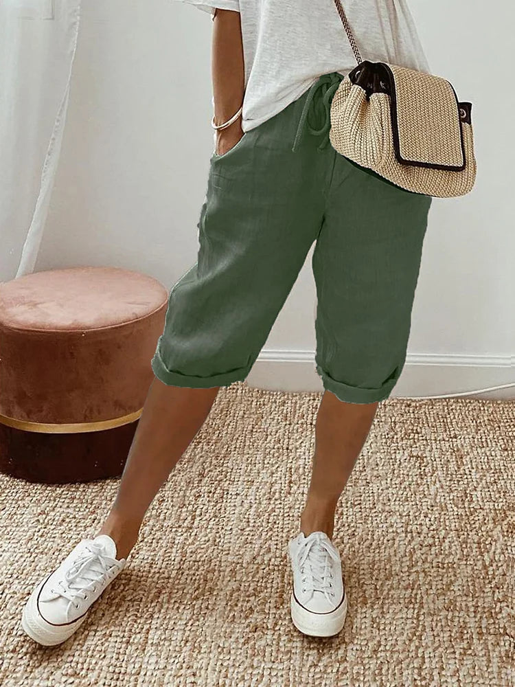 Ashley - Cotton Linen Capri Pants