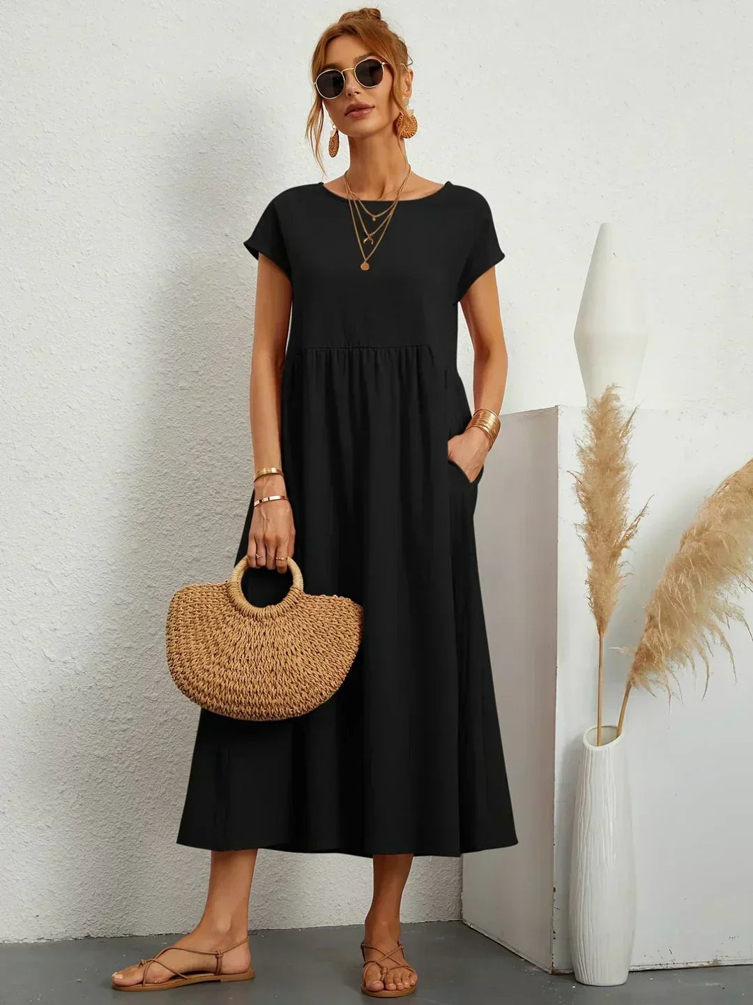 Xenia - Classic Pleated Midi Dress
