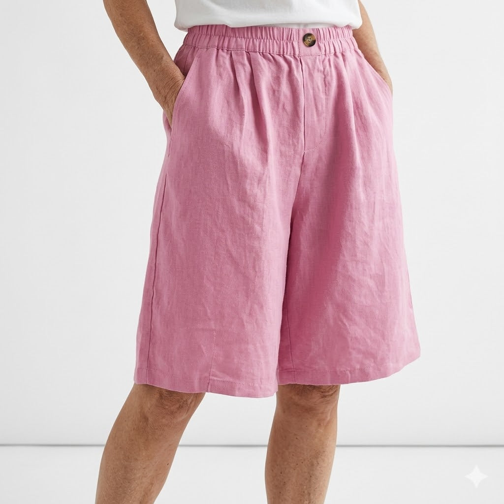 Dorothy Elastic-Waist Summer Shorts in Pink