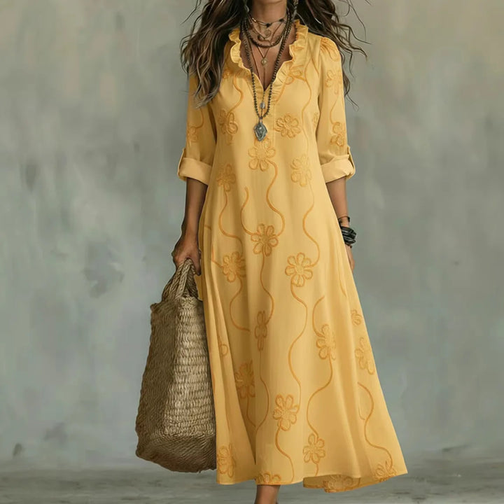 Karen floral summer dress, styled lifestyle view