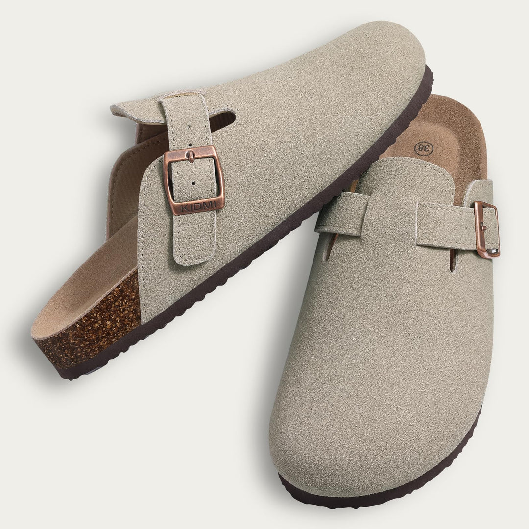 Riley suede ergonomic clogs lifestyle shot