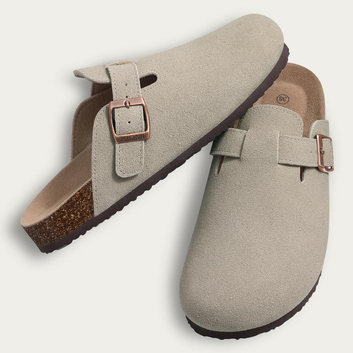 Riley suede ergonomic clogs lifestyle shot