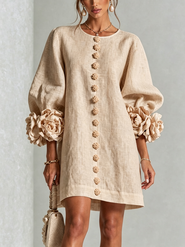 Vera rosette cuff mini dress in beige - view 1