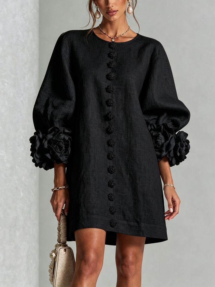 Vera rosette cuff mini dress in black - view 1