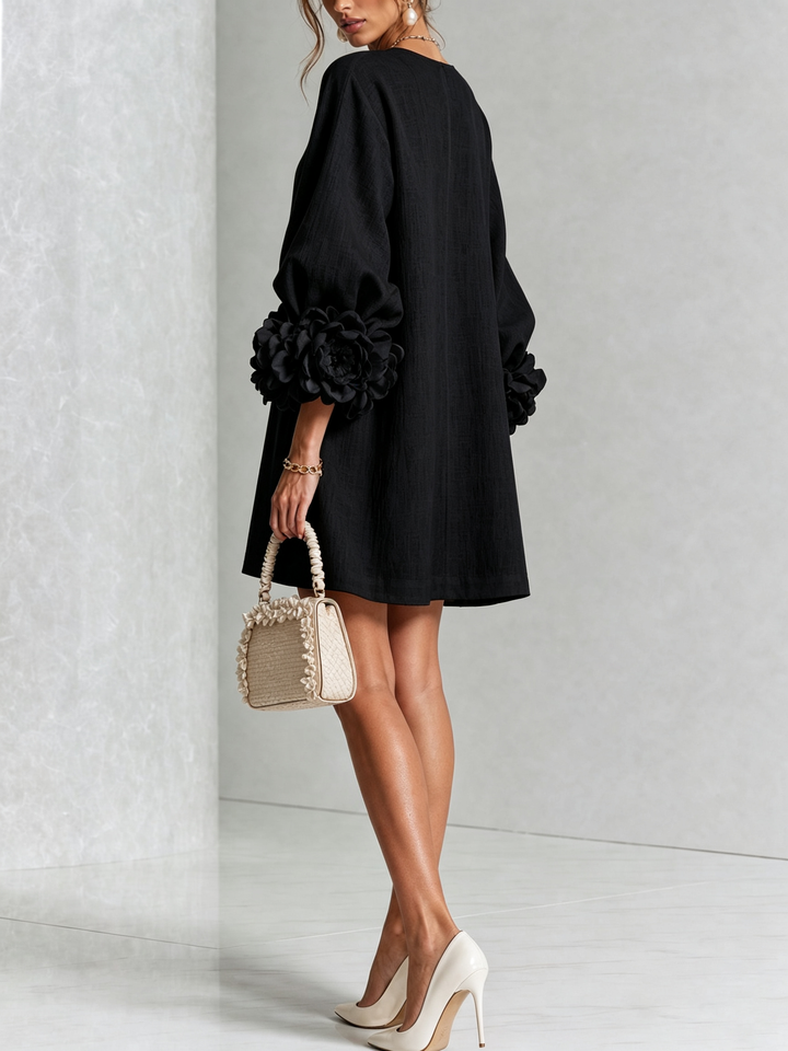 Vera rosette cuff mini dress in black - view 3