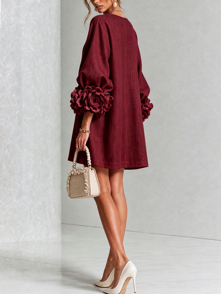 Vera rosette cuff mini dress in burgundy - view 3