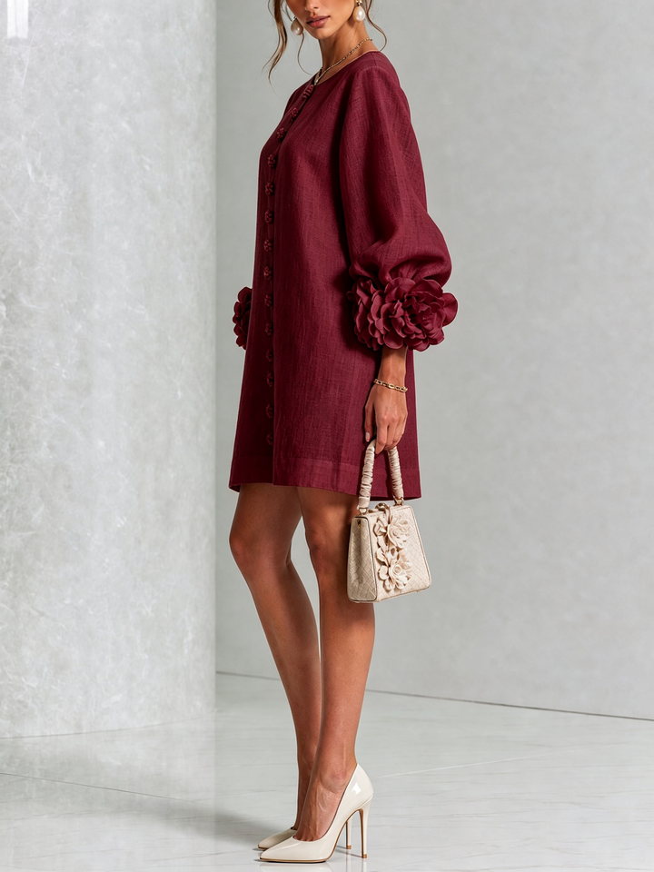 Vera rosette cuff mini dress in burgundy - view 2