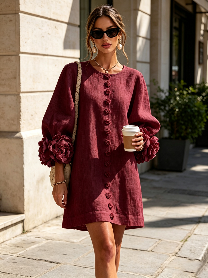 Vera rosette cuff mini dress in burgundy - view 4