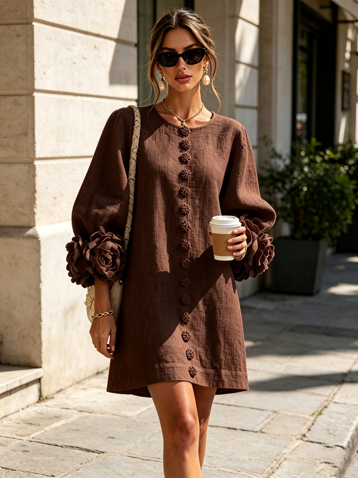 Vera rosette cuff mini dress in brown - view 4