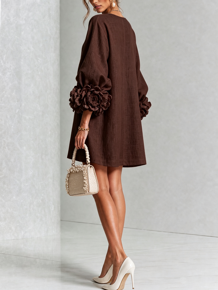 Vera rosette cuff mini dress in brown - view 3