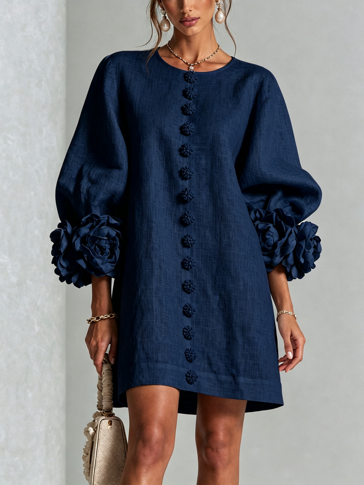 Vera rosette cuff mini dress in navy blue - view 1