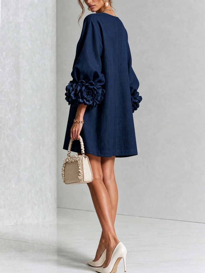 Vera rosette cuff mini dress in navy blue - view 3