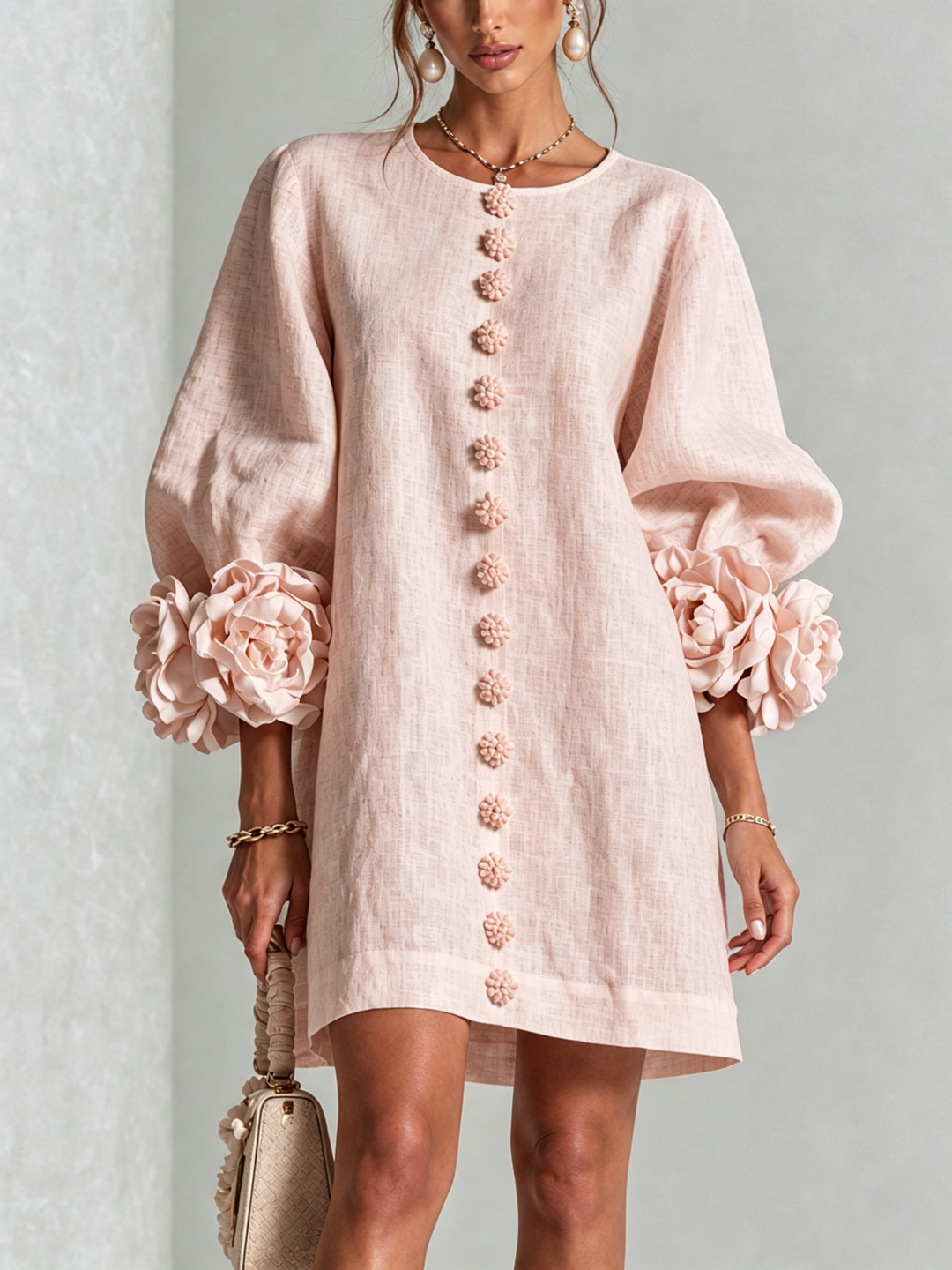 Vera rosette cuff mini dress in pink - view 1