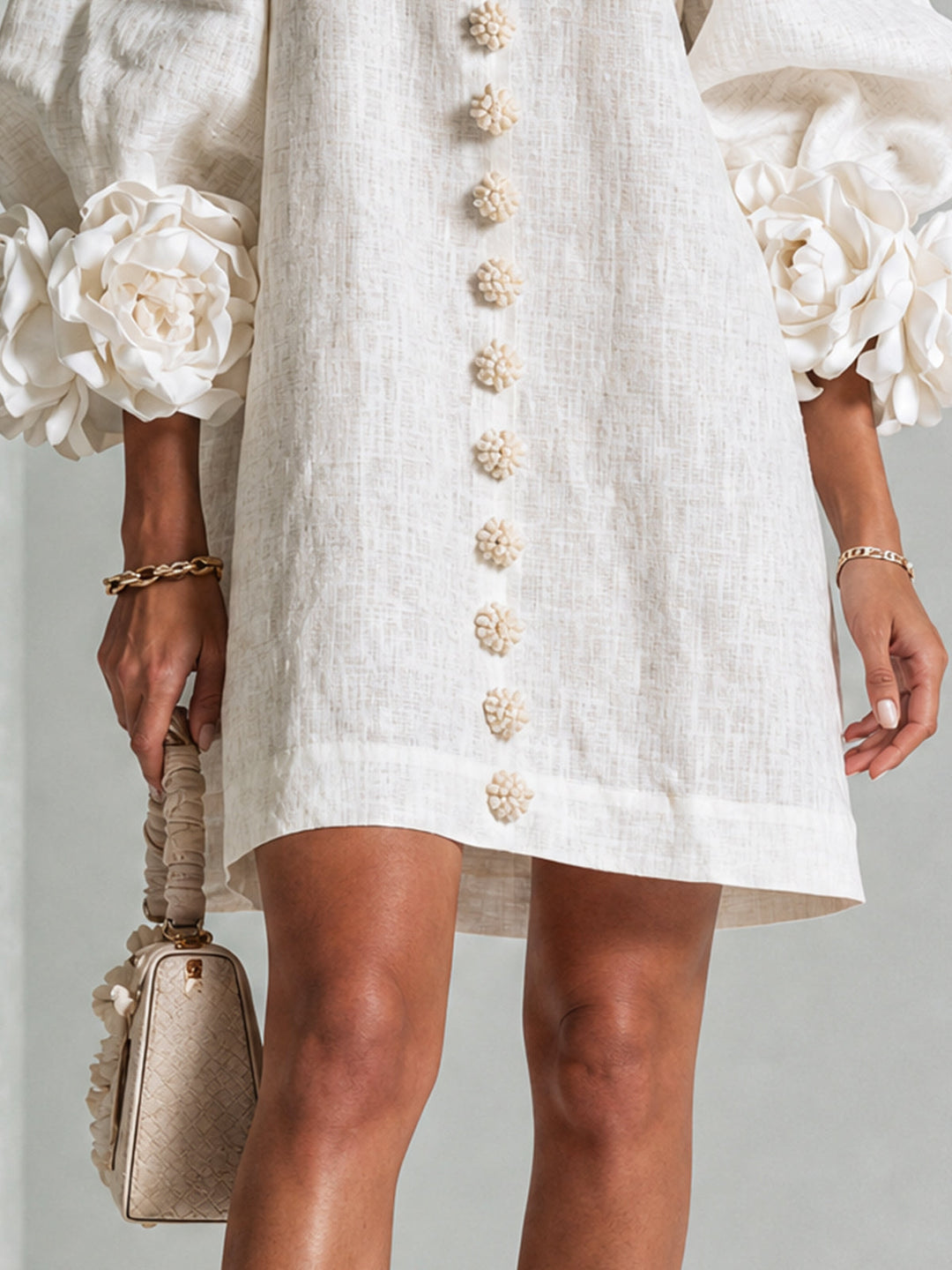 Vera rosette cuff mini dress in white - view 6