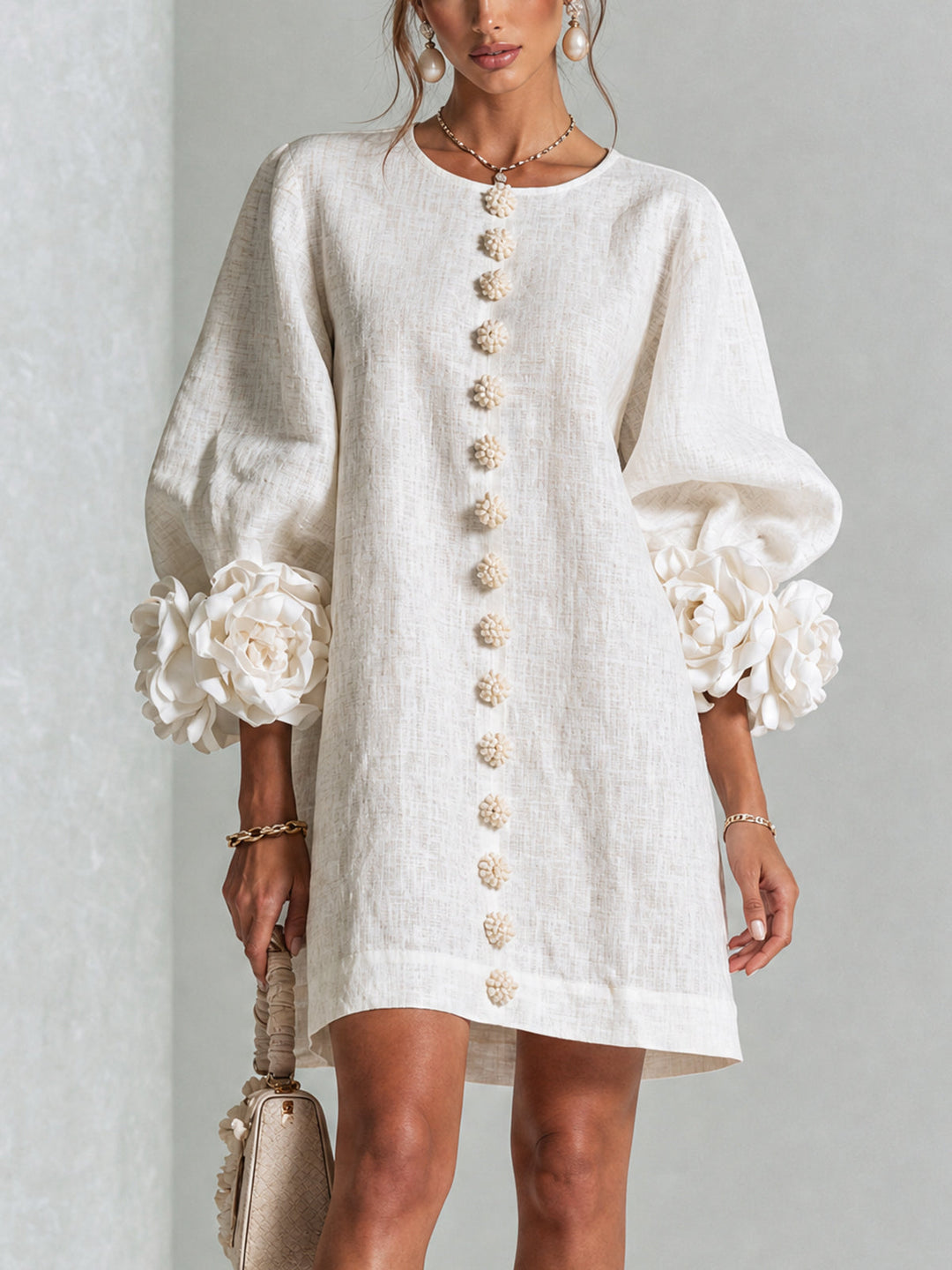 Vera rosette cuff mini dress in white - view 1