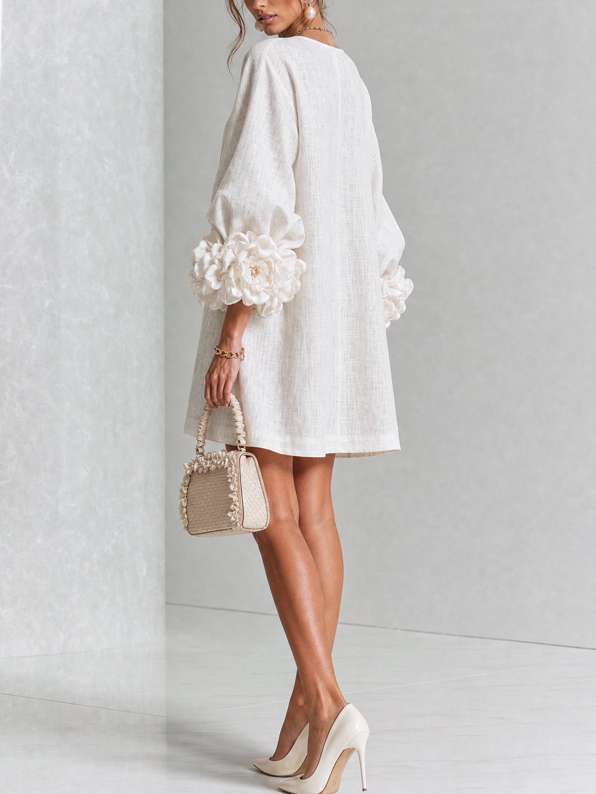 Vera rosette cuff mini dress in white - view 3
