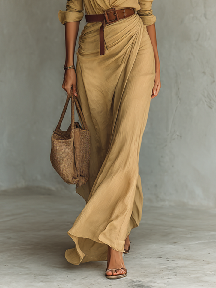 Rita long-sleeve wrap maxi dress, back view