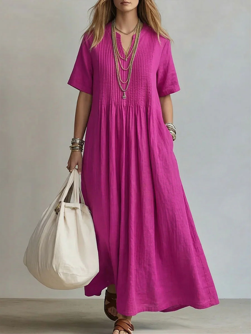 Irene pleated cotton maxi dress in pink