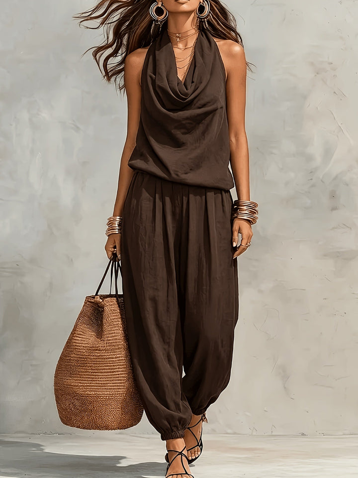 Linda 2-Piece 100% Linen Set, front view on model