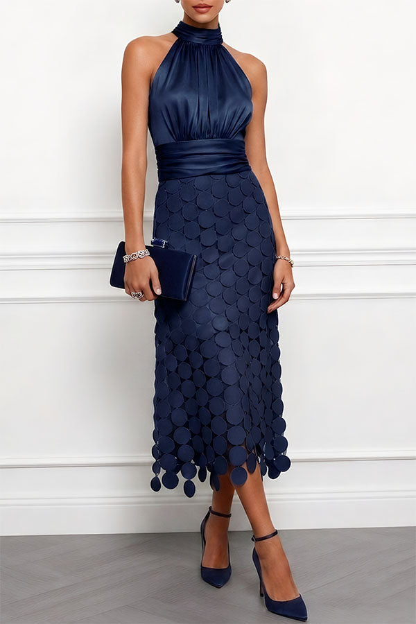 Virginia satin halter midi dress, back view