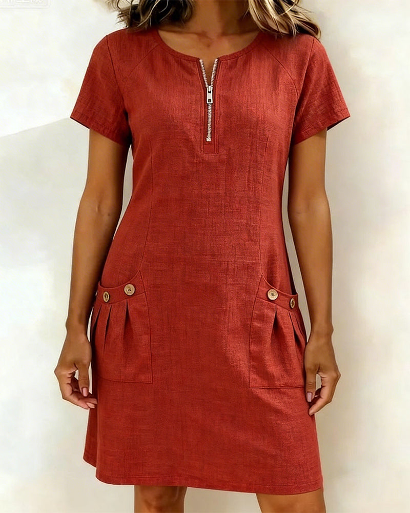 Front view of the Judith cotton-linen A-line dress