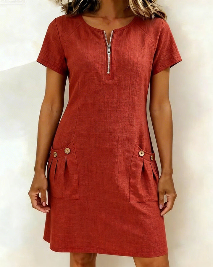 Front view of the Judith cotton-linen A-line dress