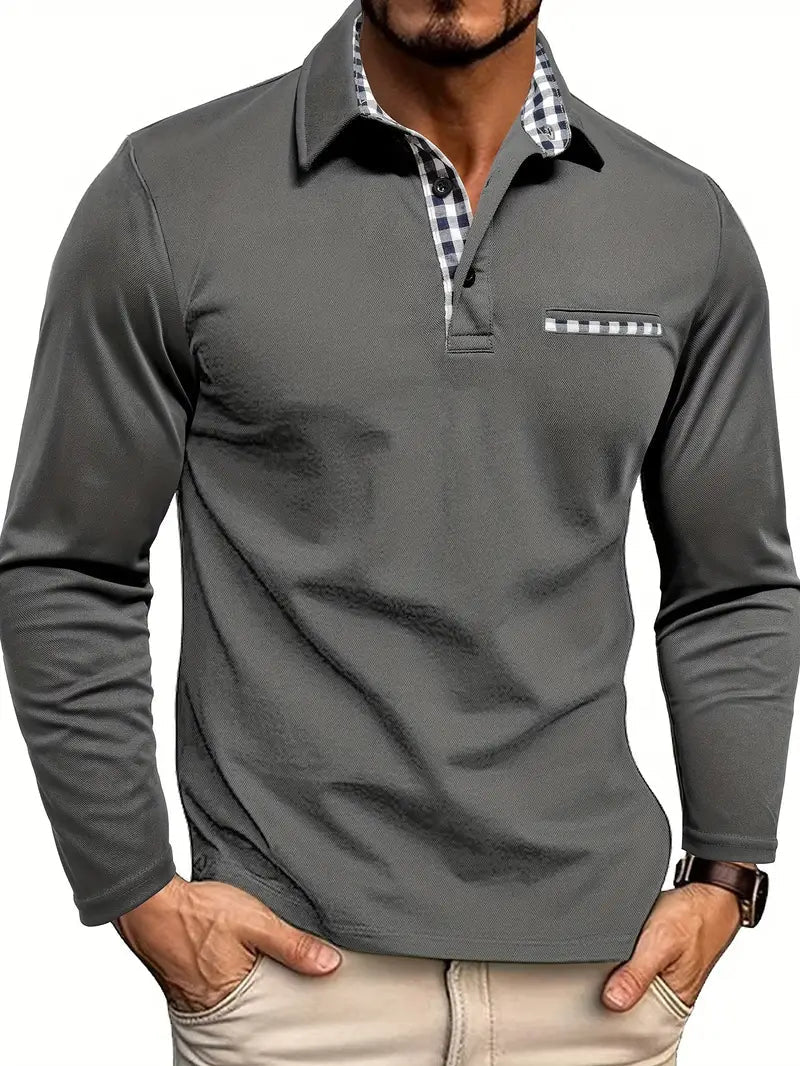 Harold Premium Long Sleeve Polo in gray, front view