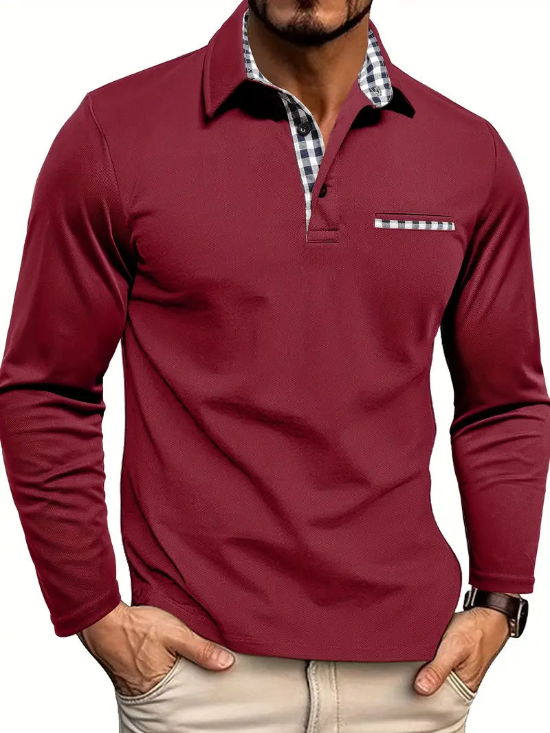 Harold Premium Long Sleeve Polo in red, front view