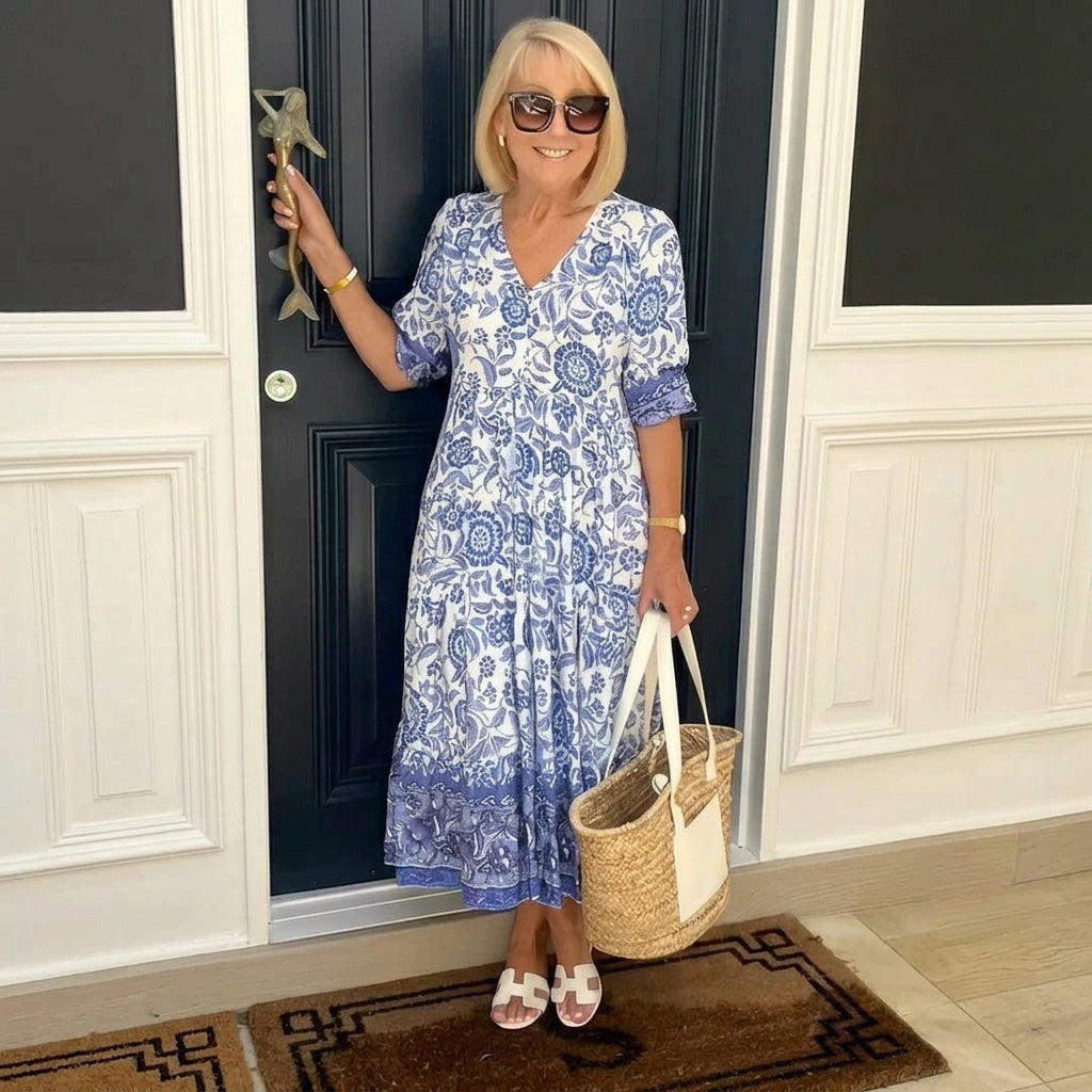 Louanne - Graceful V-Neck Floral Dress