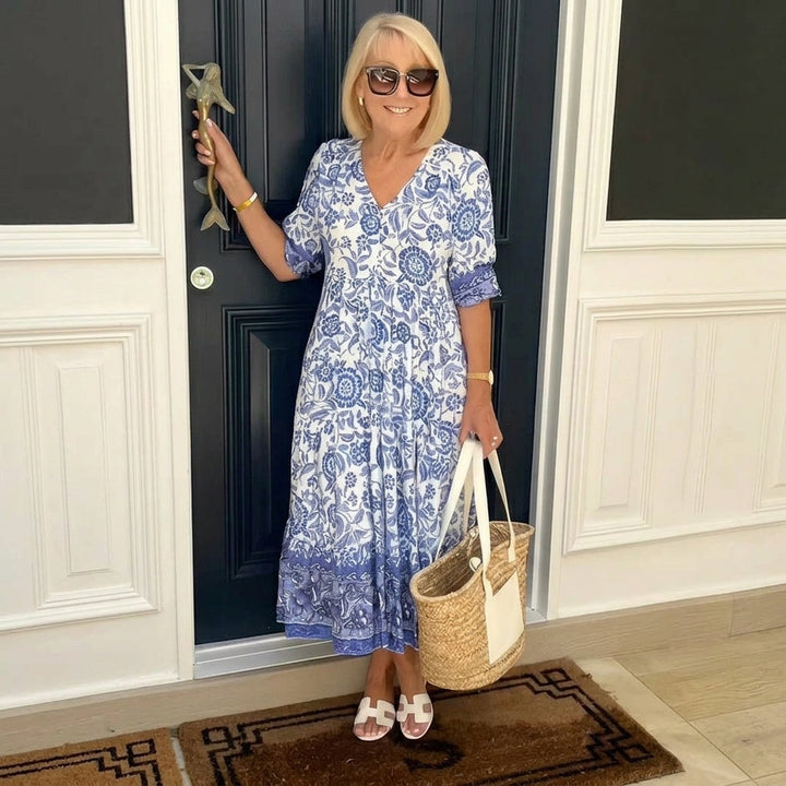Louanne - Graceful V-Neck Floral Dress