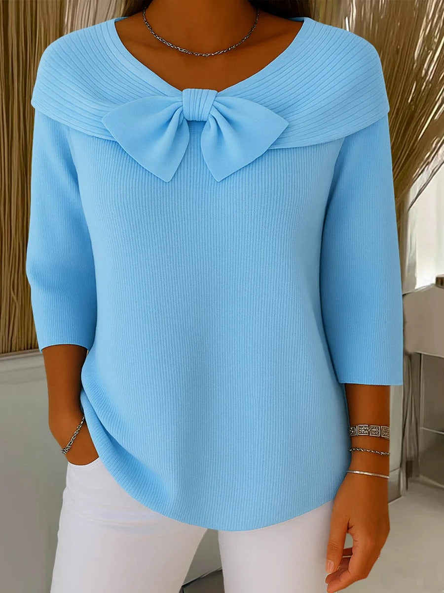 Geraldine sweater, front view showing elegant knit design