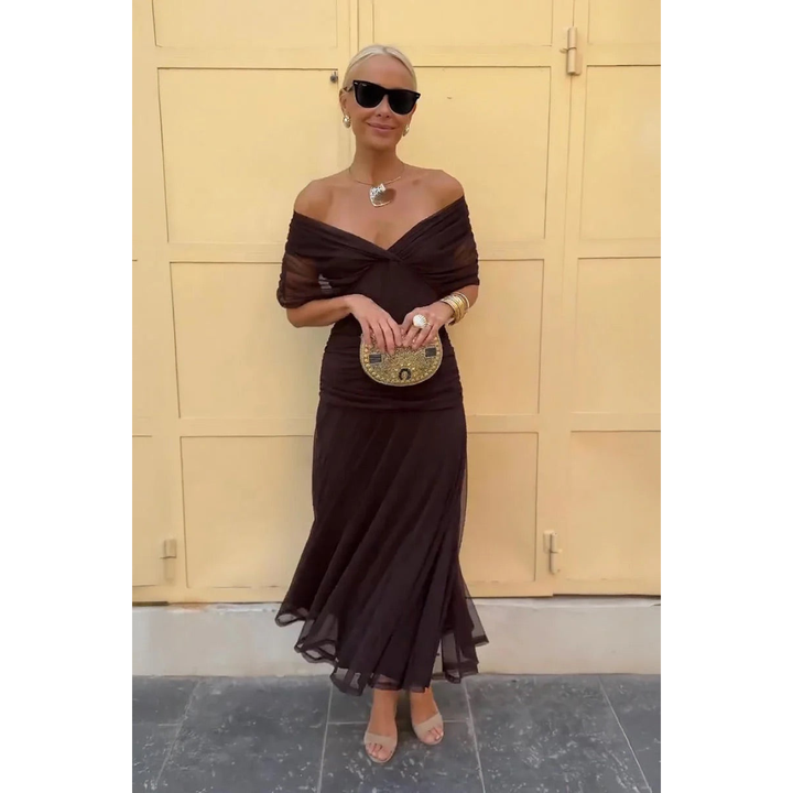 Norma - Off-Shoulder Chiffon Wrap Dress