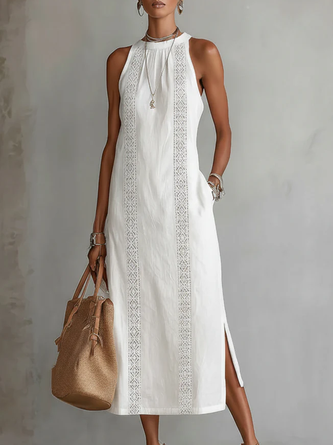 Sylvia sleeveless lace-trim midi dress