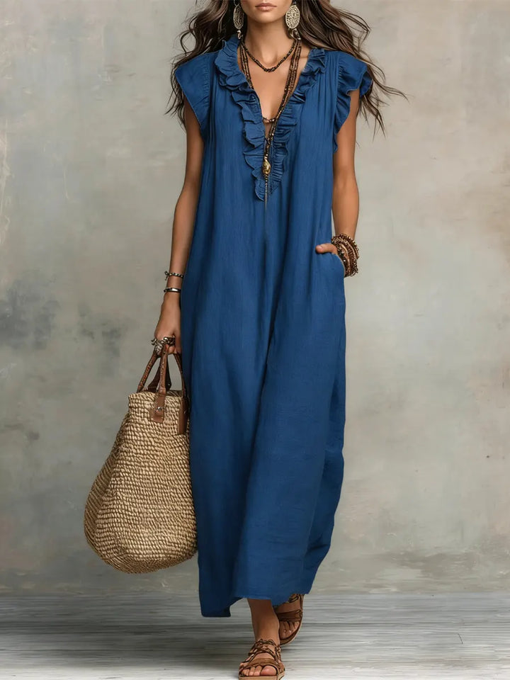 Paige - Ruffled V-Neck Linen Dress