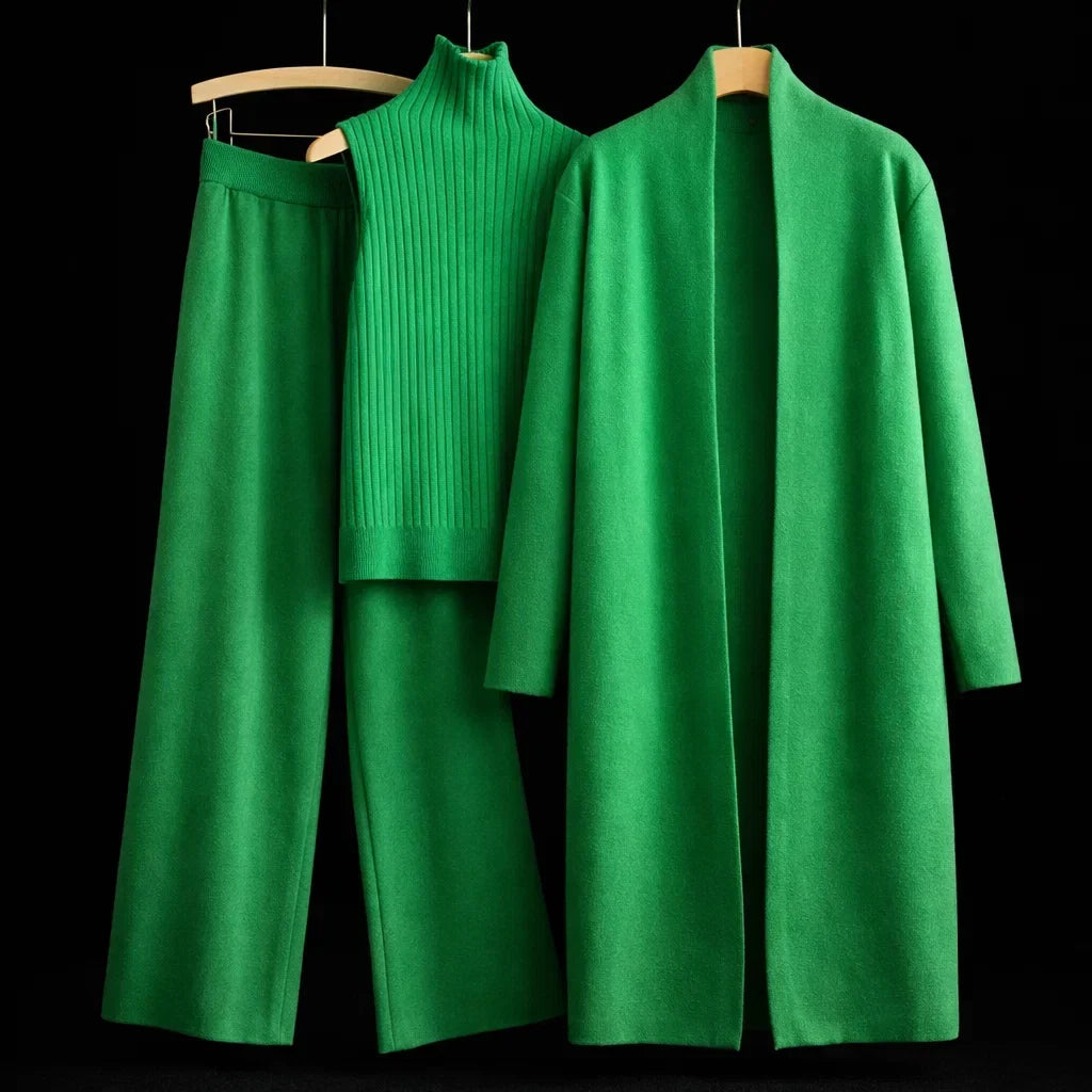 Phyllis cashmere three-piece knit set in green