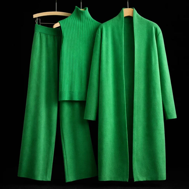 Phyllis cashmere three-piece knit set in green