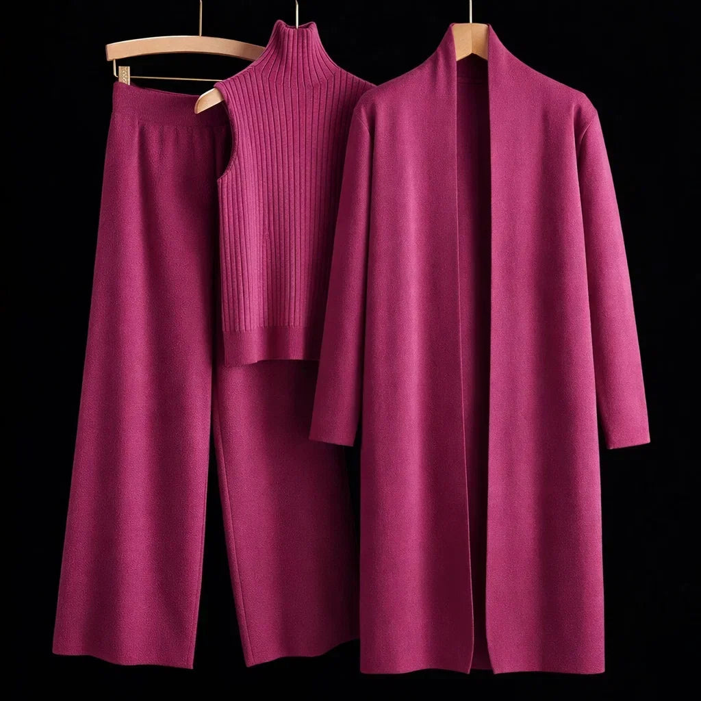 Phyllis cashmere three-piece knit set in pink
