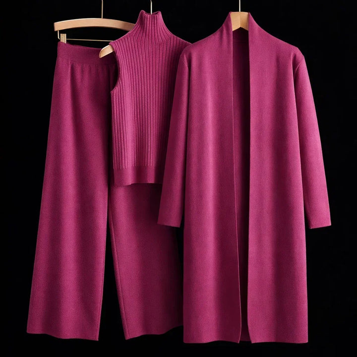Phyllis cashmere three-piece knit set in pink